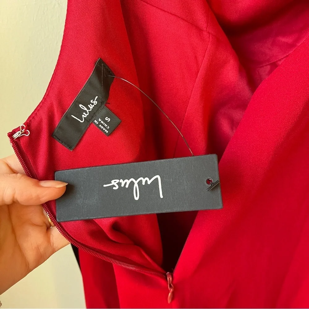 Lulu's Asymmetrical Halter Neck Red Maxi Dress - Picture 8 of 9